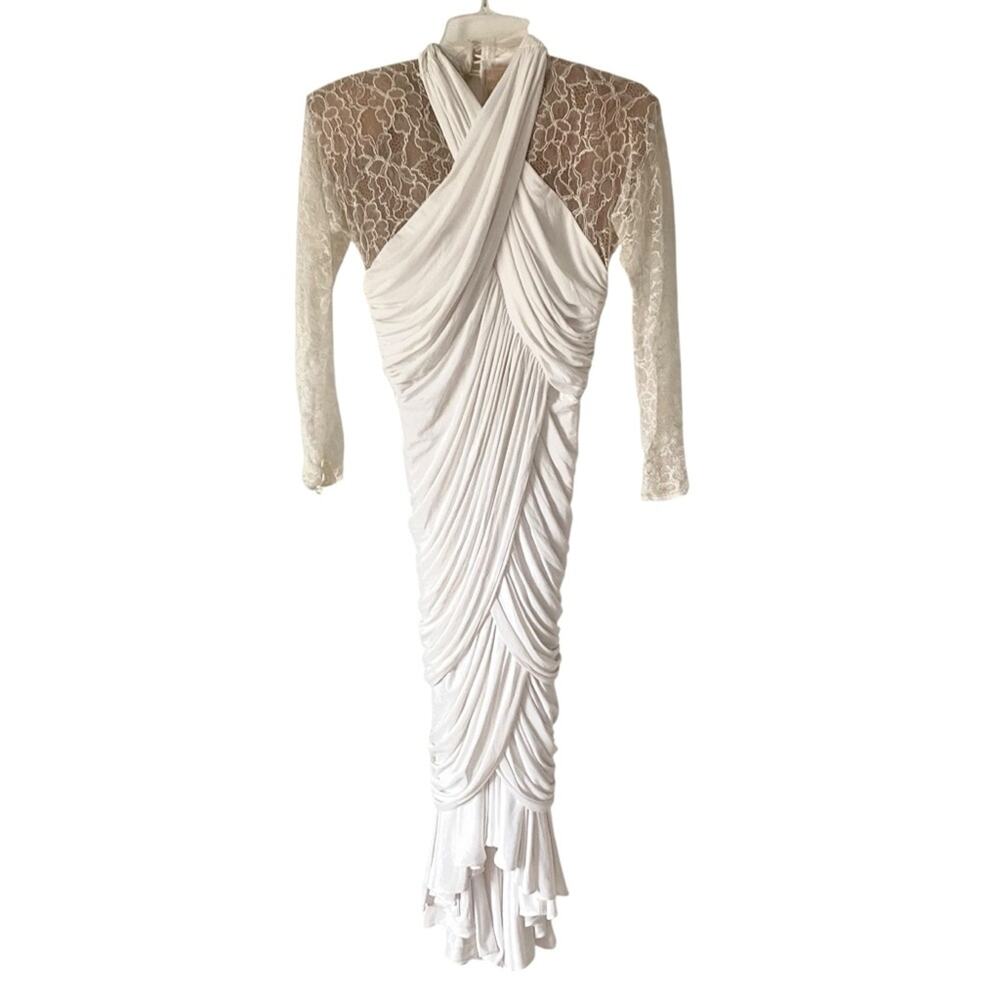 Tadashi Vintage White Nude Lace Drape Wiggle Dress size 6